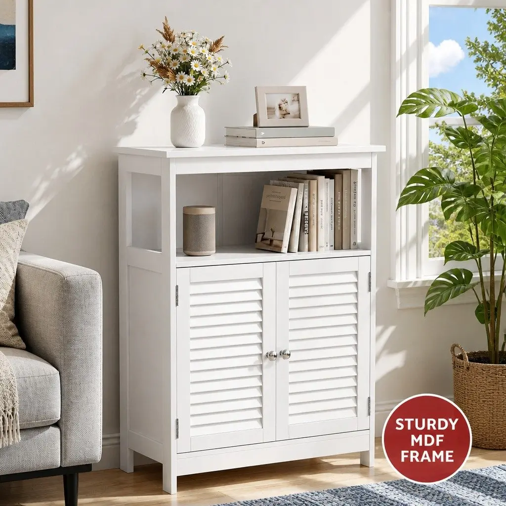 Buffet Sideboard Cabinet Louvred Doors Kitchen Storage 60cm x 30cm x 80cm White Set of 2