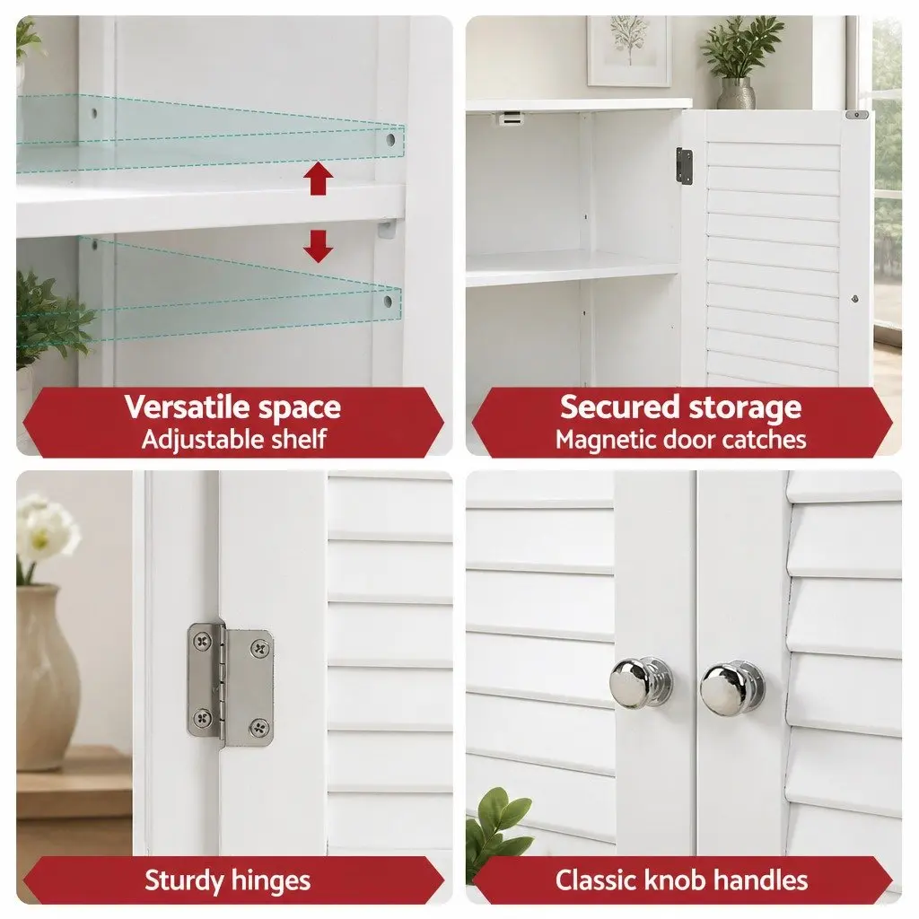 Buffet Sideboard Cabinet Louvred Doors Kitchen Storage 60cm x 30cm x 80cm White Set of 2