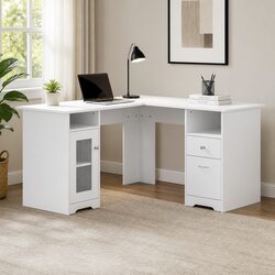 L-Shape Computer Desk with Storage Cabinet Drawers Shelves Home Office