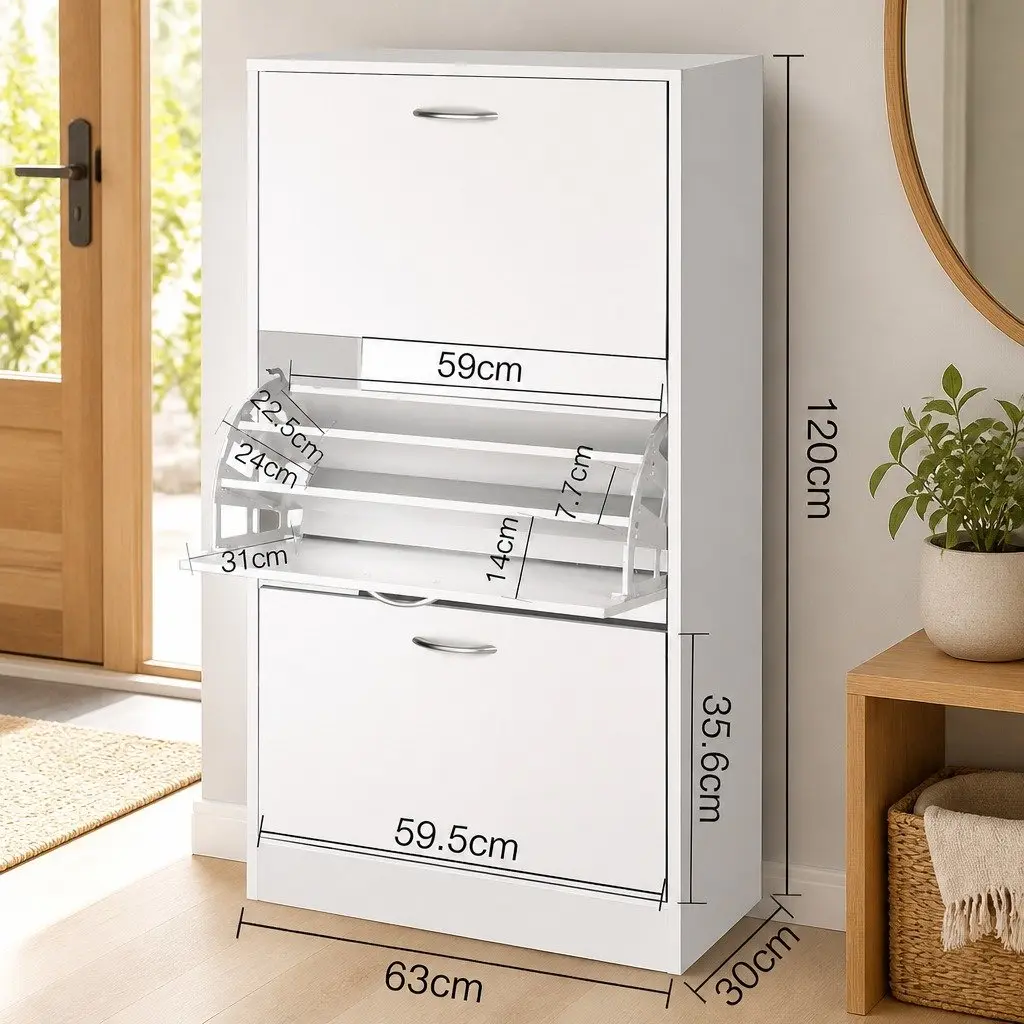 Shoe Rack Cabinet 36 Pairs Storage Adjustable Shelves White Organiser