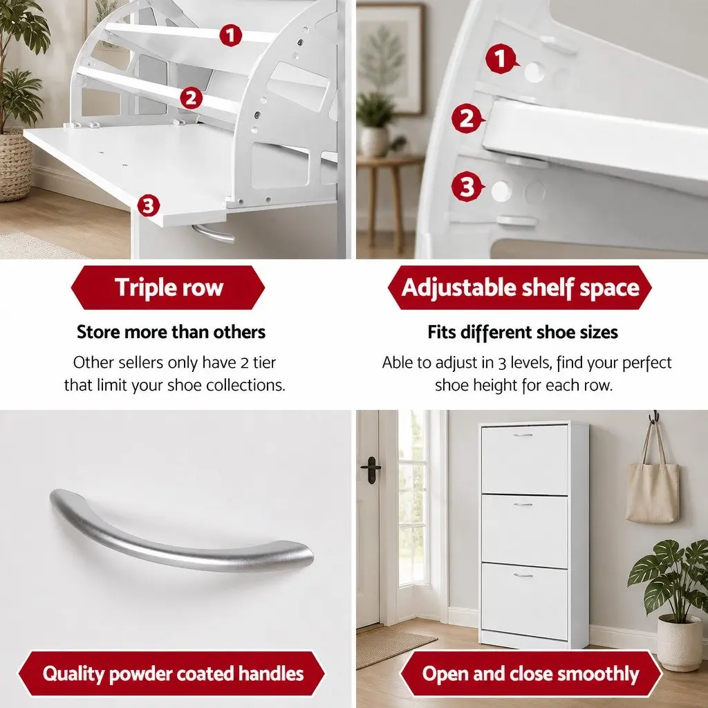 Shoe Rack Cabinet 36 Pairs Storage Adjustable Shelves White Organiser