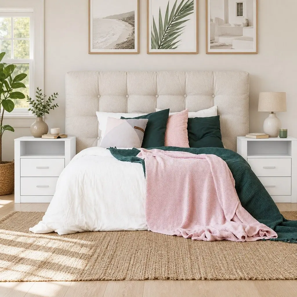 Bedside Table with 2 Drawers Open Shelf White Modern Bedroom Nightstand Storage