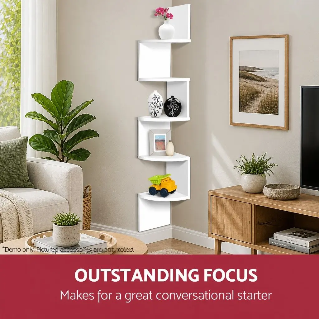 Wall Corner Floating Shelf 5-Tier Particle Board 19.3 x 19.3 x 123cm White
