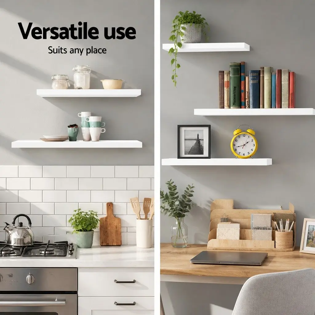 Floating Wall Shelf Set of 3 Honeycomb Board 40cm 60cm 80cm White