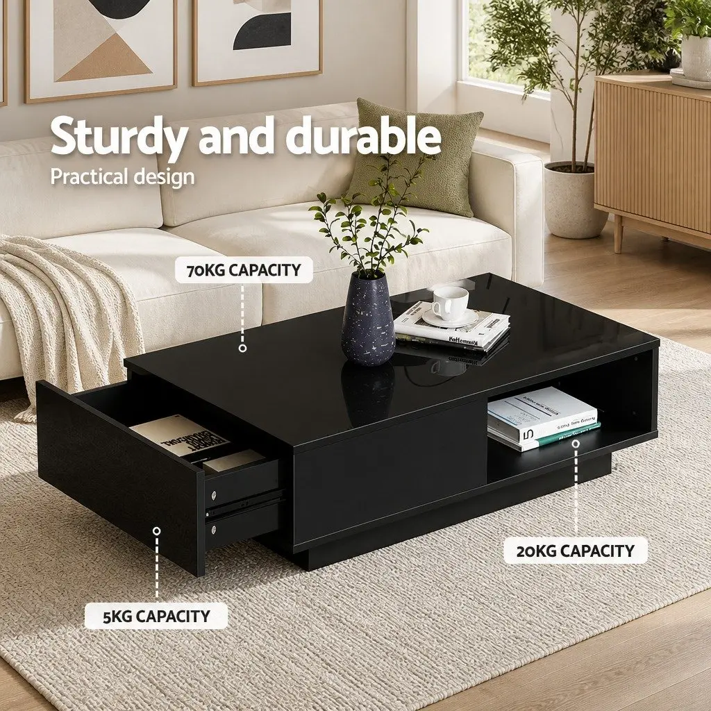 Modern LED Coffee Table with Remote Control Lights Black Living Room Storage