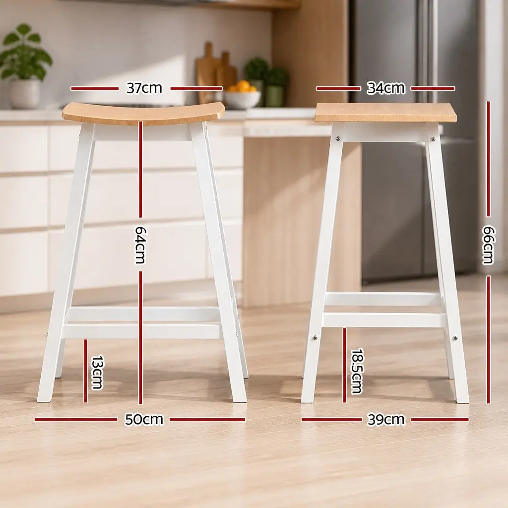 Bar Stools Saddle Seat Wooden Pine and Plywood 64cm Height Set of 2 Kitchen Dining