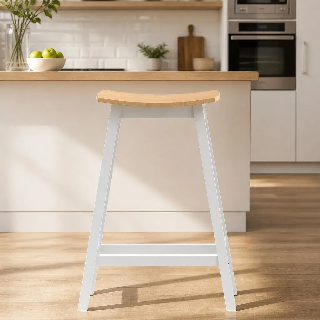 Bar Stools Saddle Seat Wooden Pine and Plywood 64cm Height Set of 2 Kitchen Dining