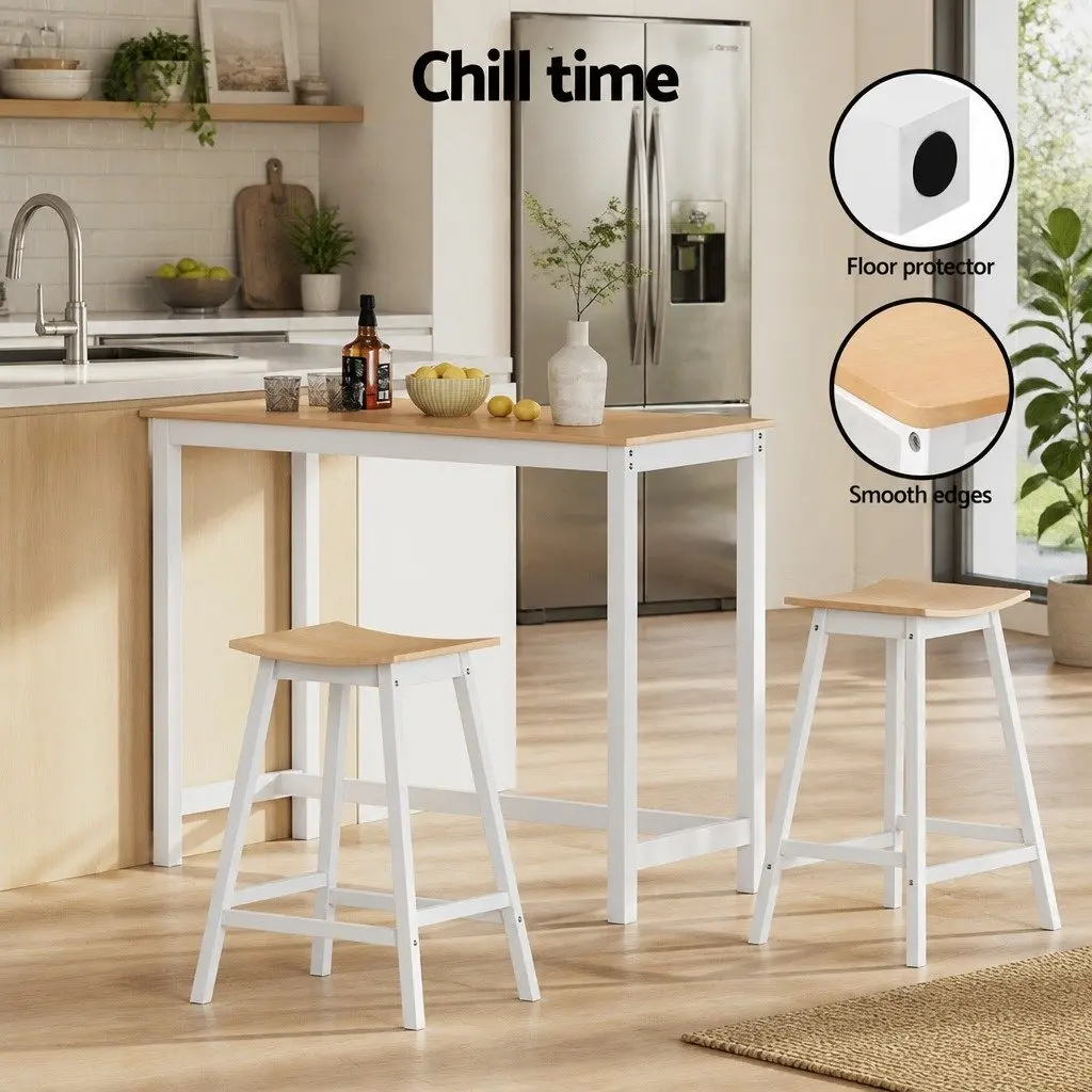 Bar Stools Saddle Seat Wooden Pine and Plywood 64cm Height Set of 2 Kitchen Dining