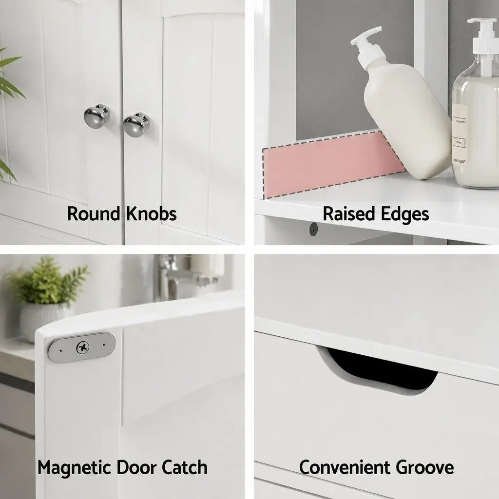 Bathroom Storage Cabinet MDF White 2 Drawers 3 Open Shelves 2 Doors