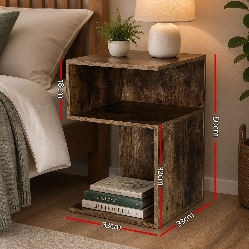 Bedside Table Particle Board Natural Wood 33cm W x 33cm D x 50cm H