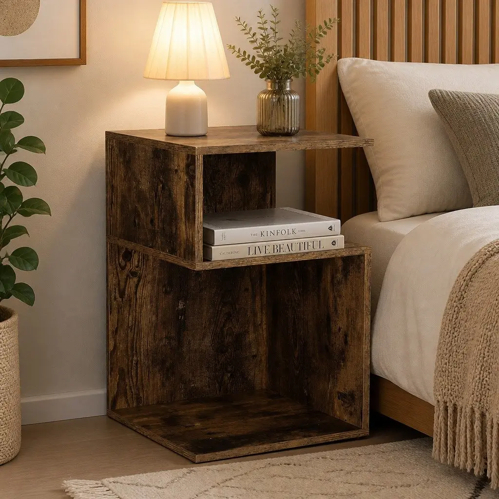 Bedside Table Particle Board Natural Wood 33cm W x 33cm D x 50cm H