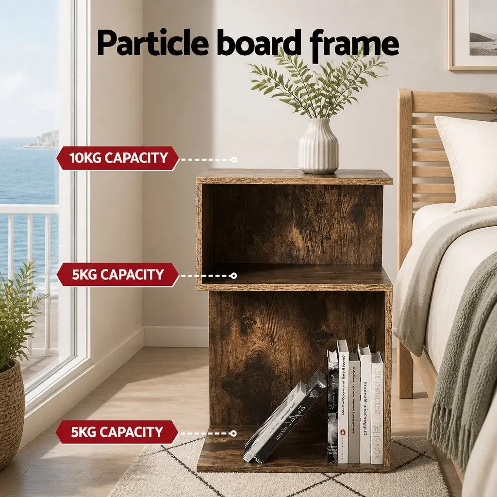 Bedside Table Particle Board Natural Wood 33cm W x 33cm D x 50cm H