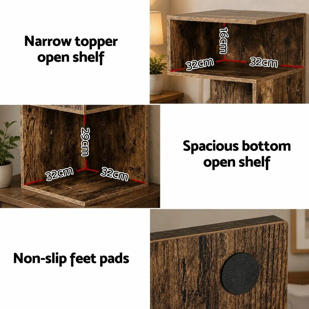 Bedside Table Particle Board Natural Wood 33cm W x 33cm D x 50cm H
