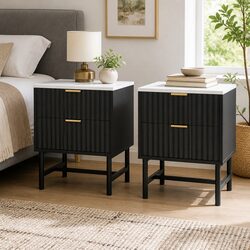 Bedside Table 2 Drawers Bedroom Storage Nightstand Black White Furniture