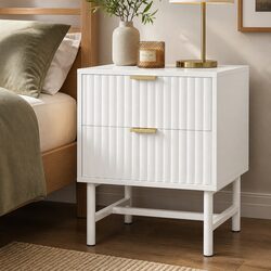 Bedside Table 2 Drawers White Bedroom Nightstand Storage Furniture Assembly