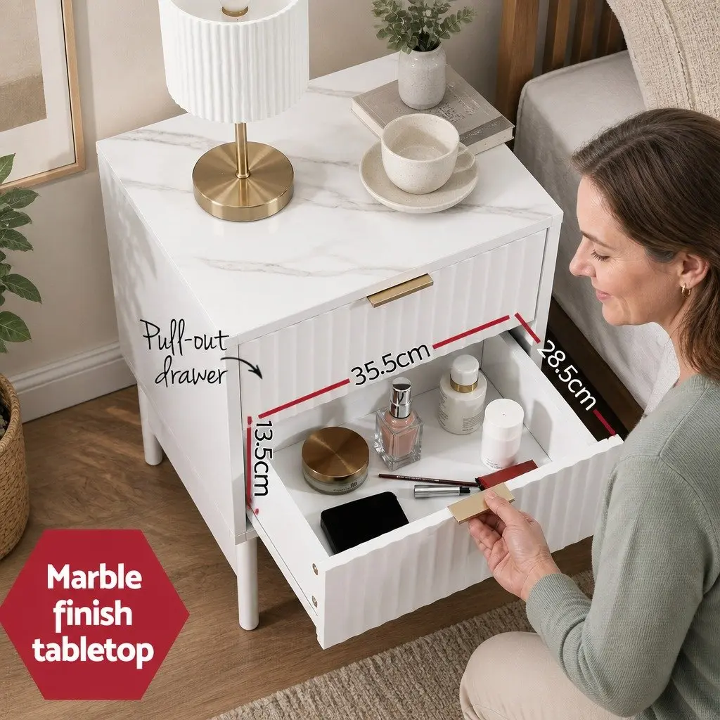 Bedside Table MDF 15mm 2 Drawers White