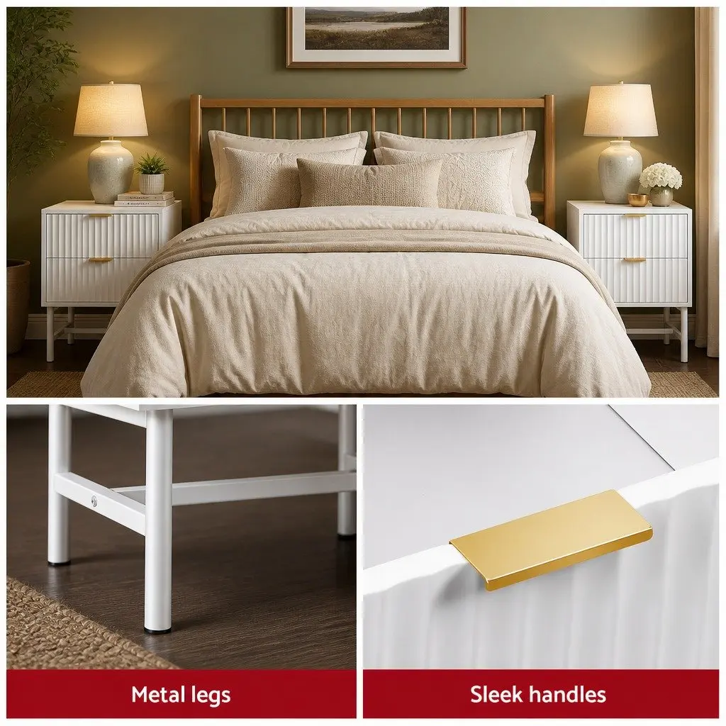 Bedside Table MDF 15mm 2 Drawers White