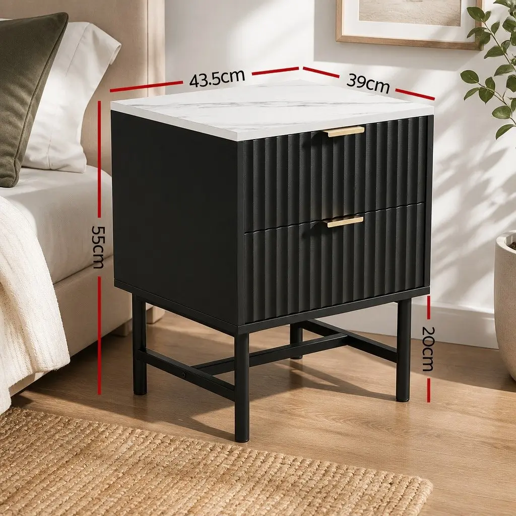 Nightstand Black White Bedroom Storage MDF 2 Drawer Bedside Table