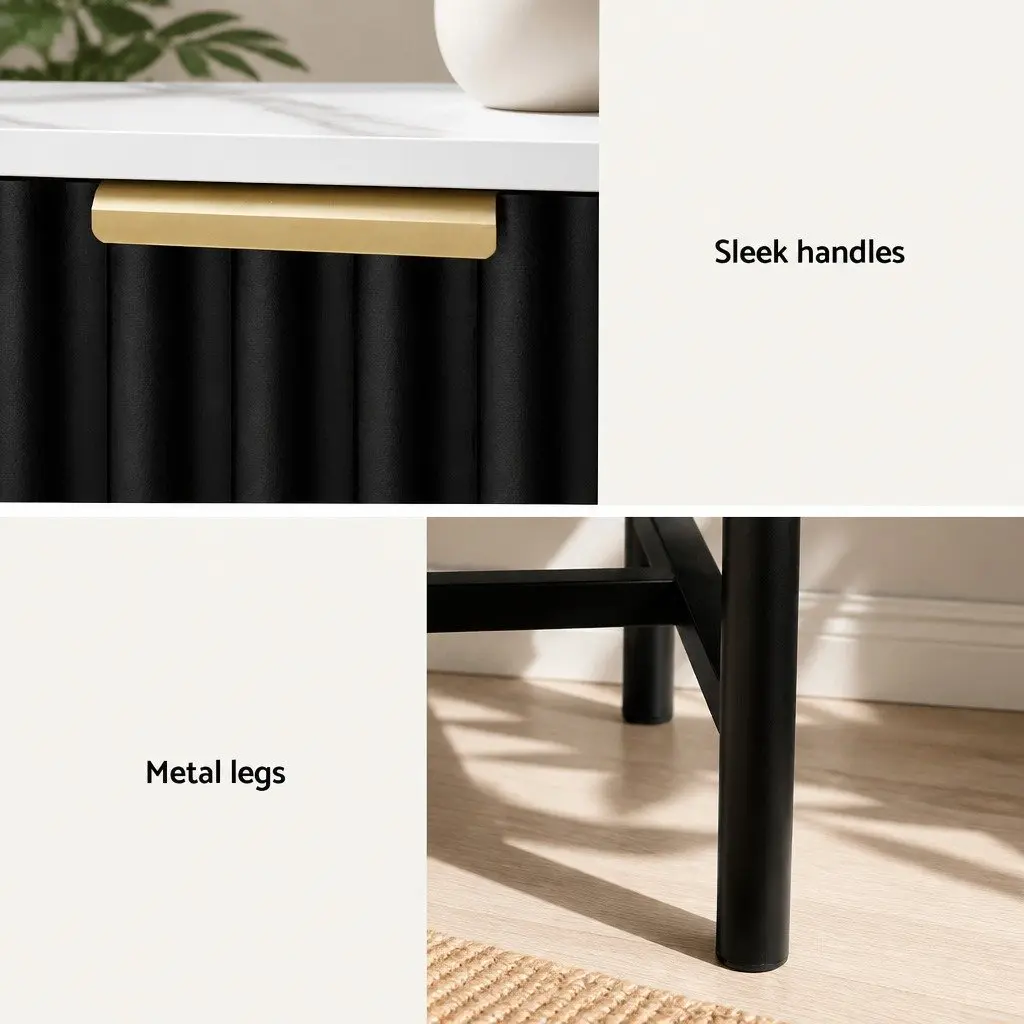 Nightstand Black White Bedroom Storage MDF 2 Drawer Bedside Table