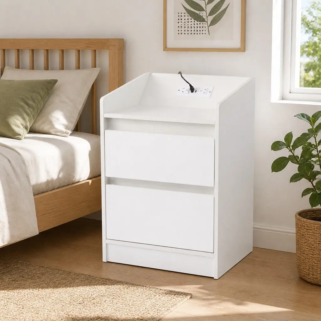 Nightstand with Charging Options & LED Lights