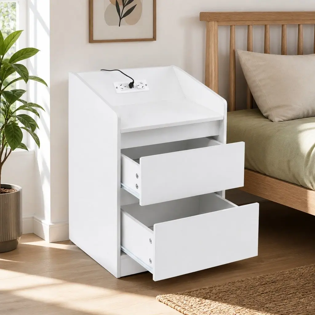 Nightstand with Charging Options & LED Lights