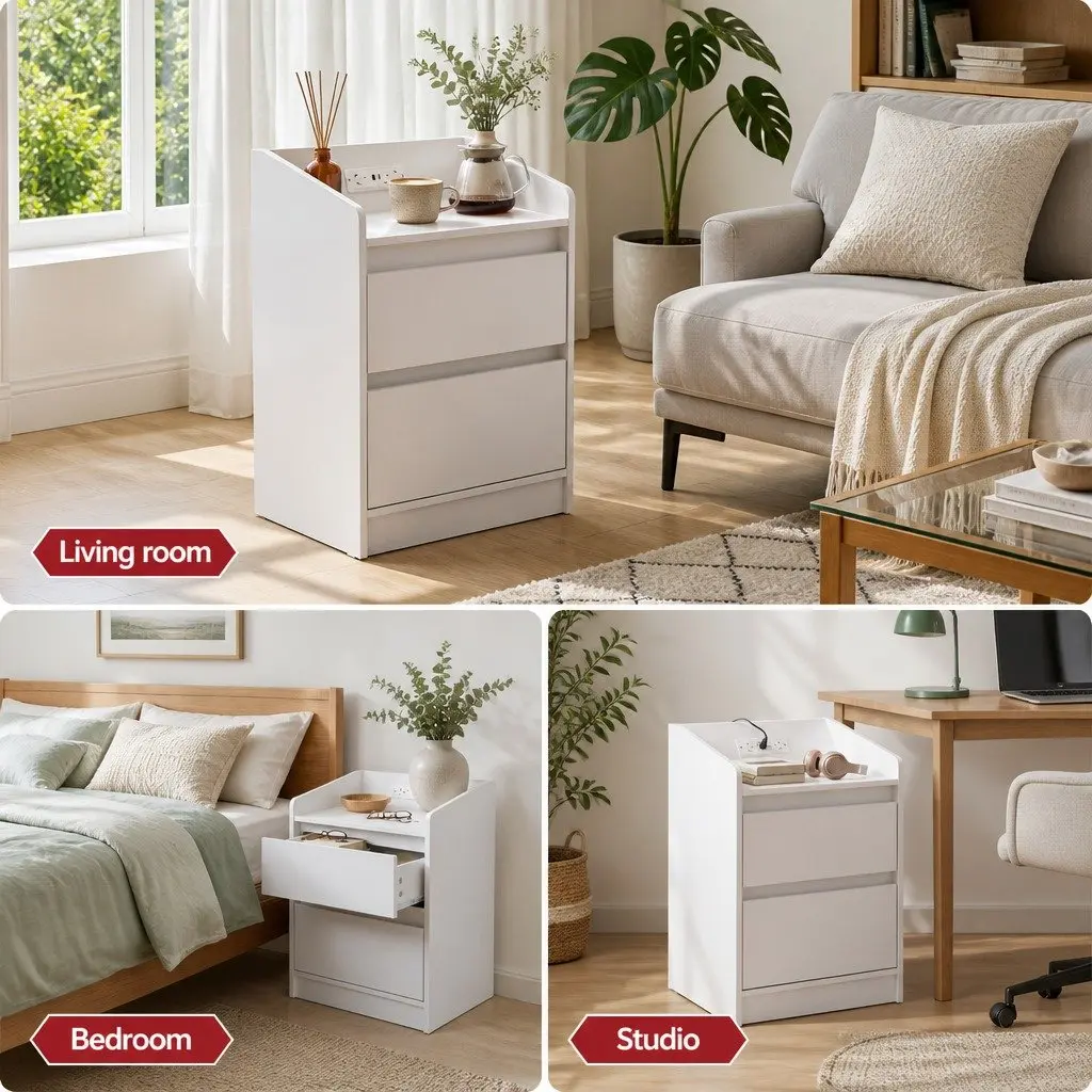Nightstand with Charging Options & LED Lights