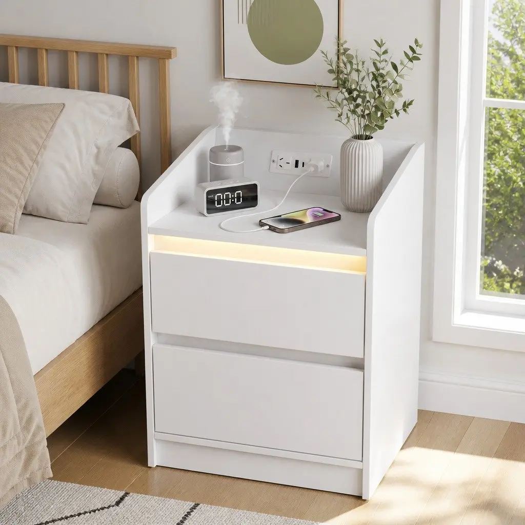 Nightstand with Charging Options & LED Lights