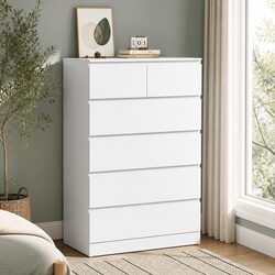 White Chest of Drawers 6 Drawer Bedroom Storage Contemporary Particleboard