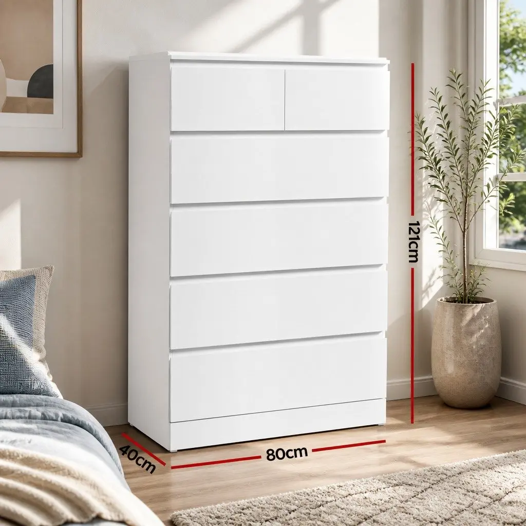 White Chest of Drawers Contemporary Particleboard 6 Drawer Bedroom Storage