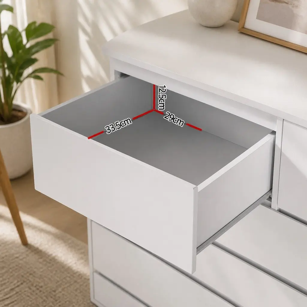 White Chest of Drawers Contemporary Particleboard 6 Drawer Bedroom Storage
