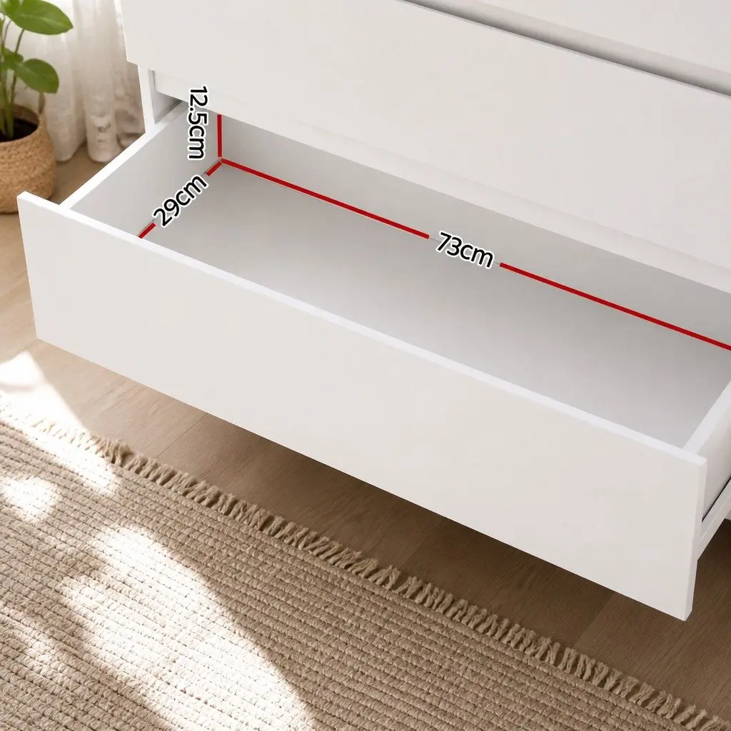 White Chest of Drawers Contemporary Particleboard 6 Drawer Bedroom Storage
