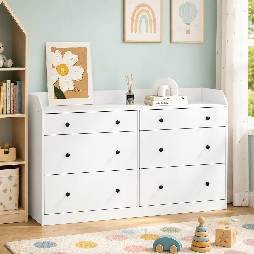 Chest of Drawers 6 Drawer White Dresser Tallboy Bedroom Storage Cabinet