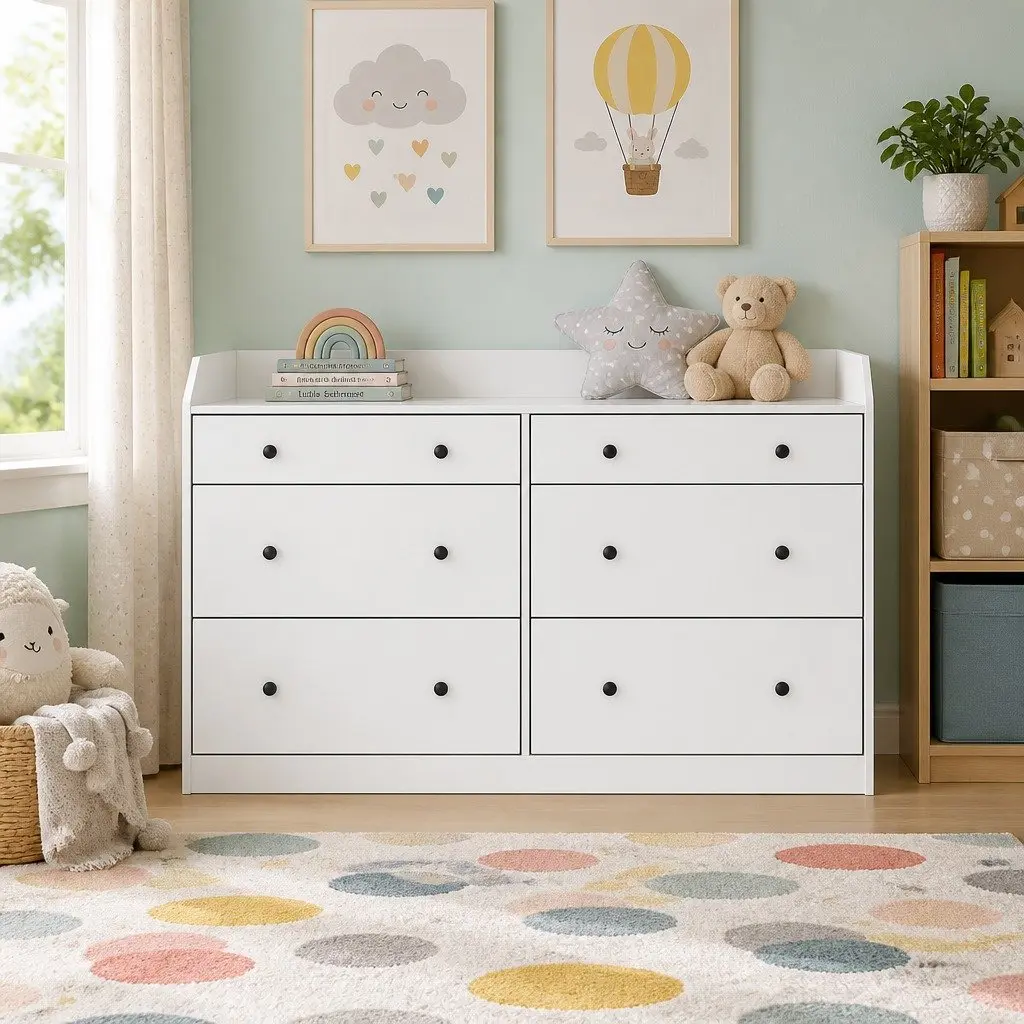 Chest of Drawers 6 Drawer White Dresser Tallboy Bedroom Storage Cabinet