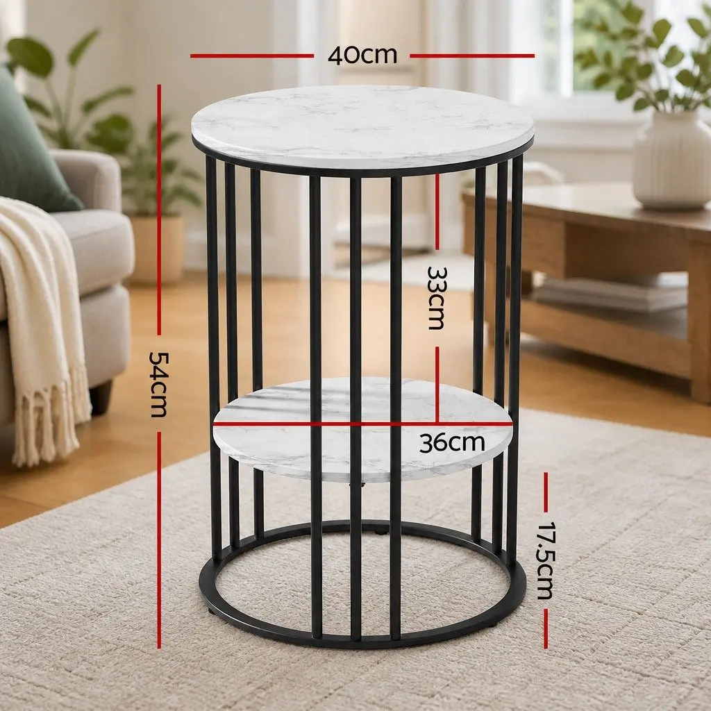 Coffee Table 2-Tier Marble Effect Beige Metal Frame