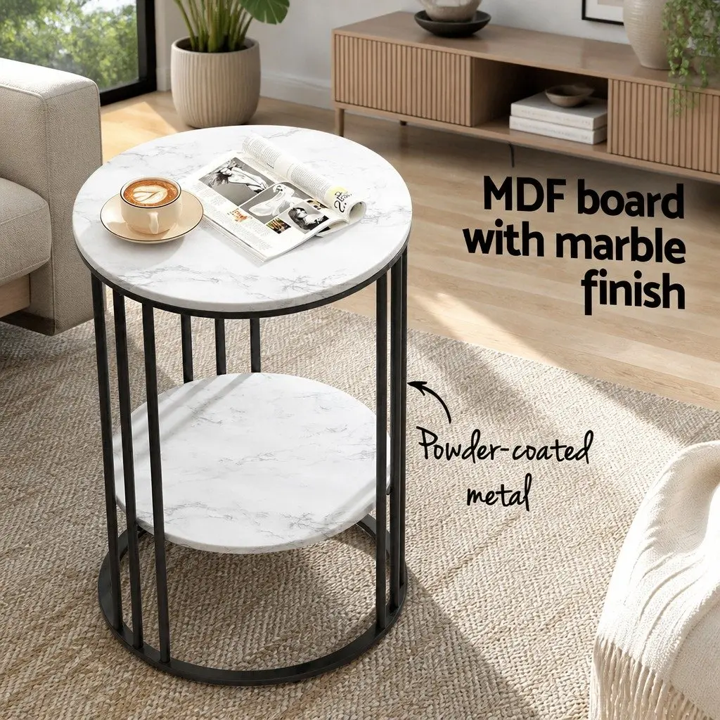 Coffee Table 2-Tier Marble Effect Beige Metal Frame