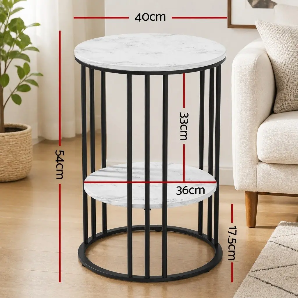 Set of 2 Coffee Tables MDF Top Metal Frame 2-Tier Beige