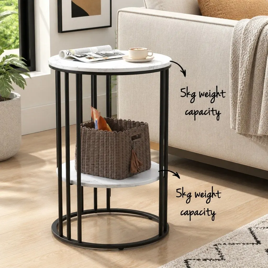 Set of 2 Coffee Tables MDF Top Metal Frame 2-Tier Beige