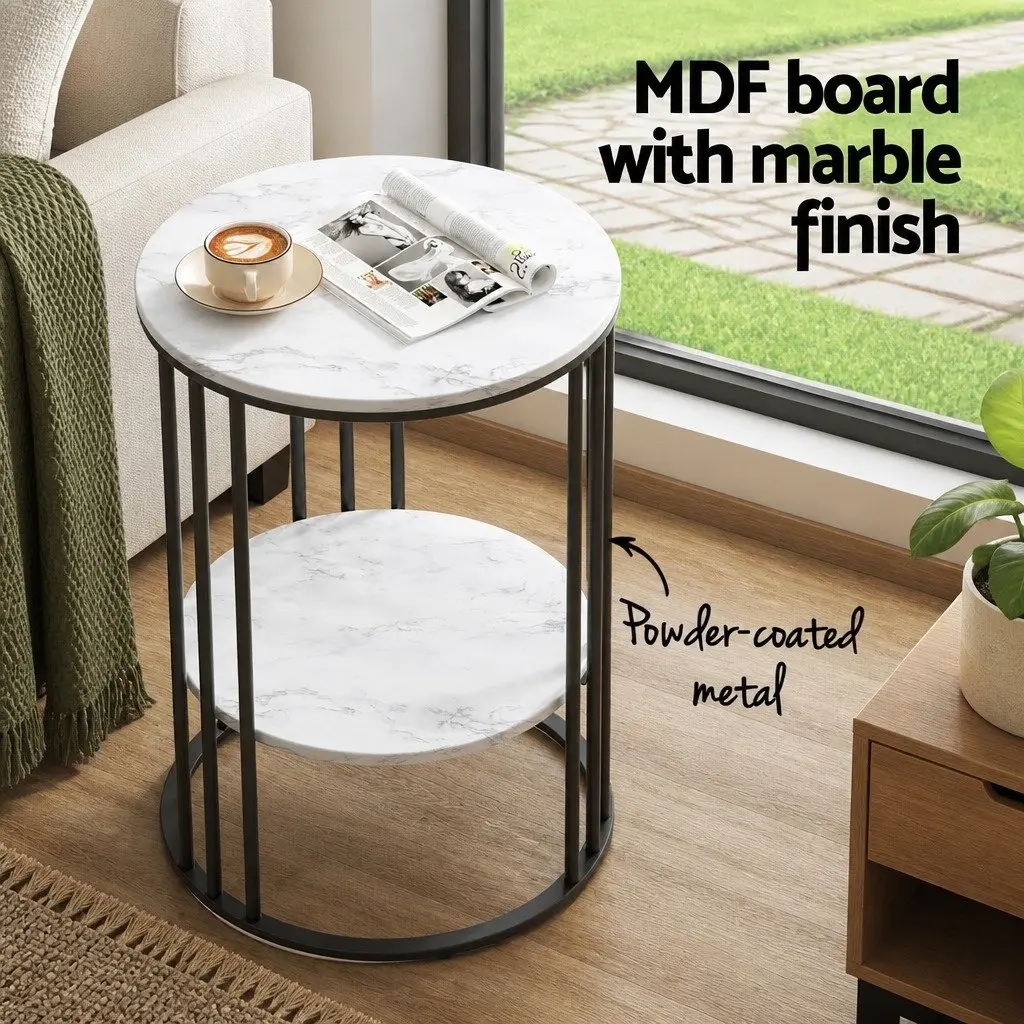 Set of 2 Coffee Tables MDF Top Metal Frame 2-Tier Beige