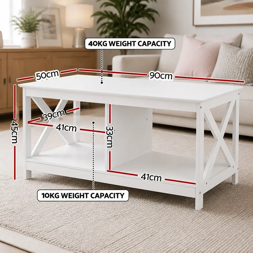 3-Tier Coffee Table Particle Board Melamine Veneer 90cm White