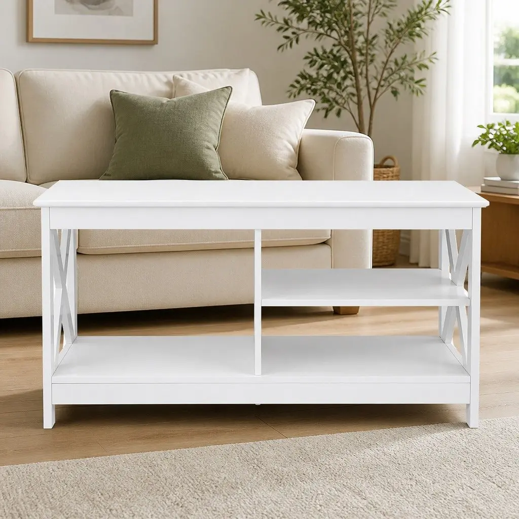 3-Tier Coffee Table Particle Board Melamine Veneer 90cm White