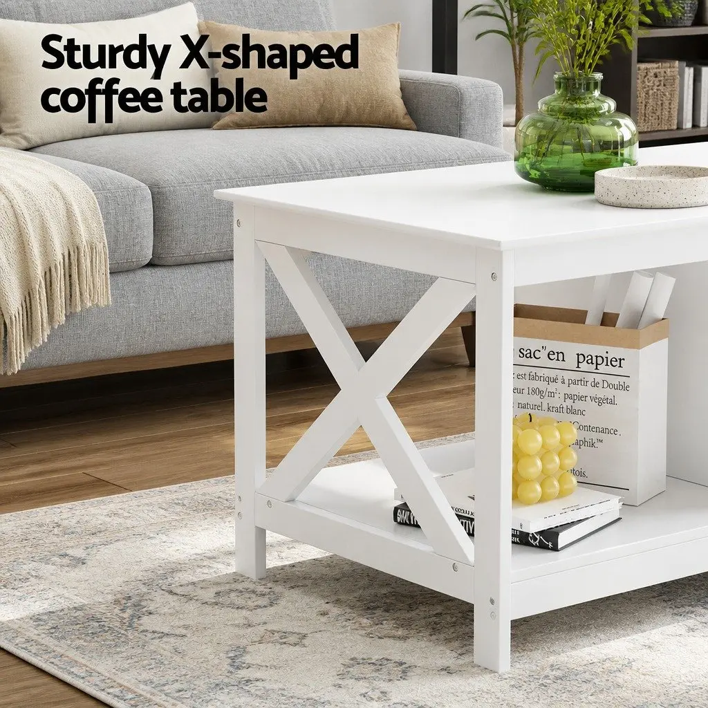 3-Tier Coffee Table Particle Board Melamine Veneer 90cm White