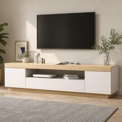 TV Cabinet Entertainment Unit Stand 180CM White Wood Two-Tone Living Room