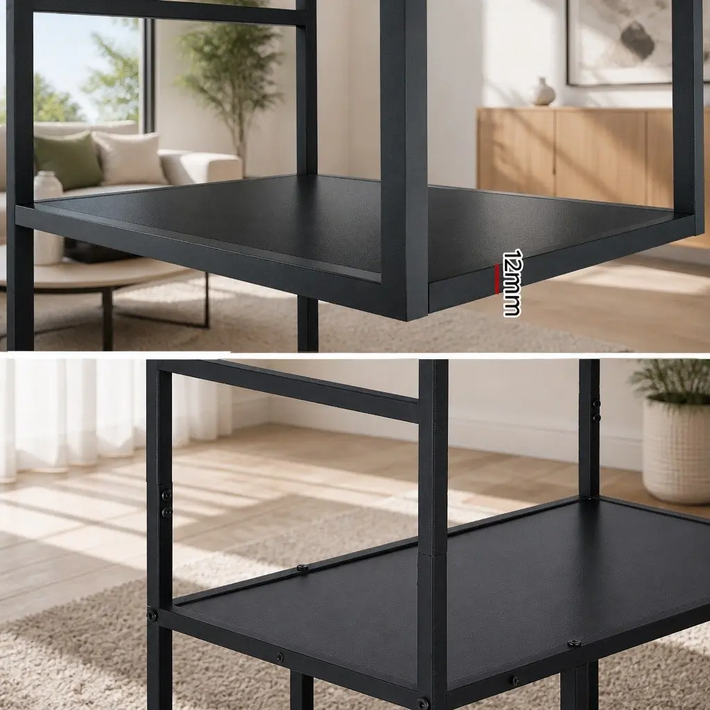 5-Tier Display Shelf Powder-Coated Metal Frame Particle Board Black
