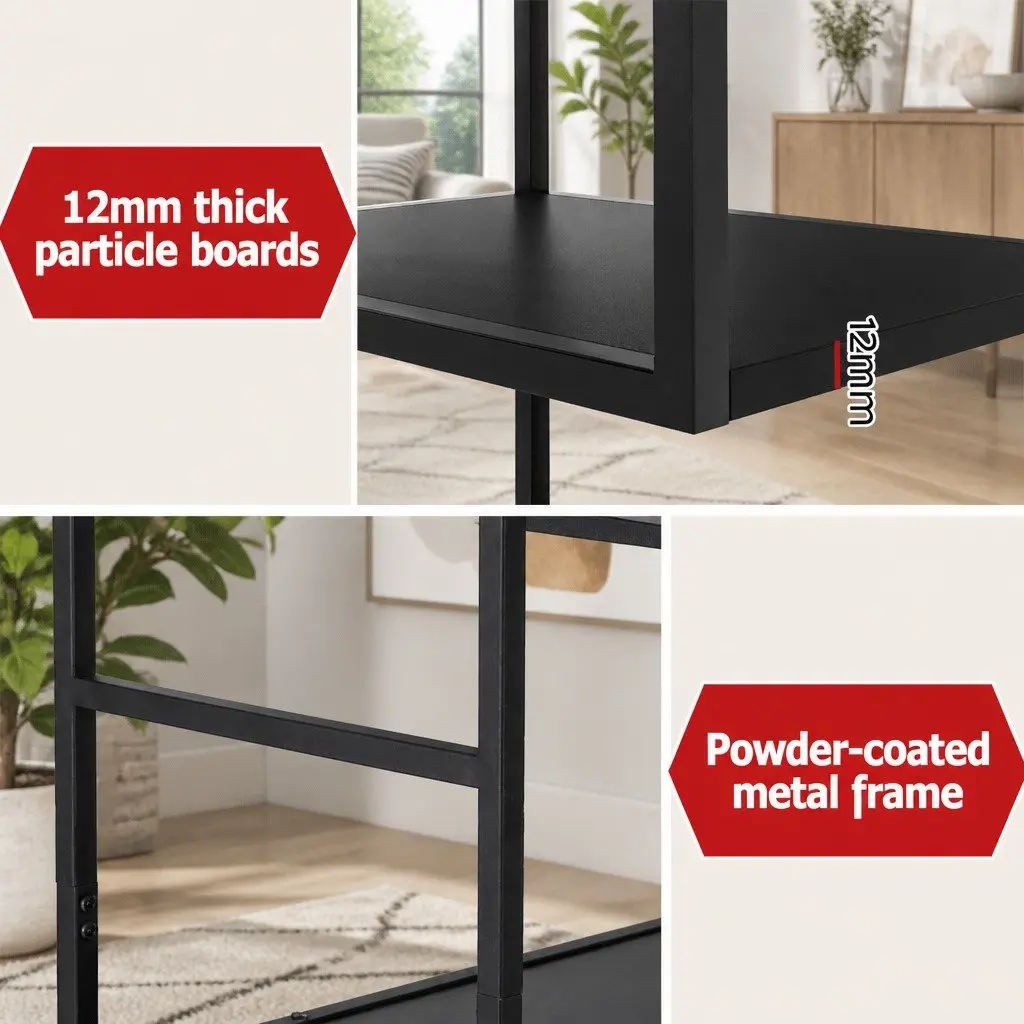 5-Tier Display Shelf Powder-Coated Metal Frame Particle Board Black