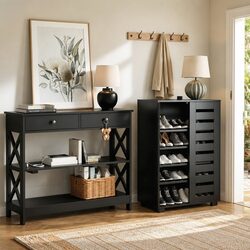 Shoe Rack Cabinet Console Table Set Storage Shelf Entryway Furniture Black