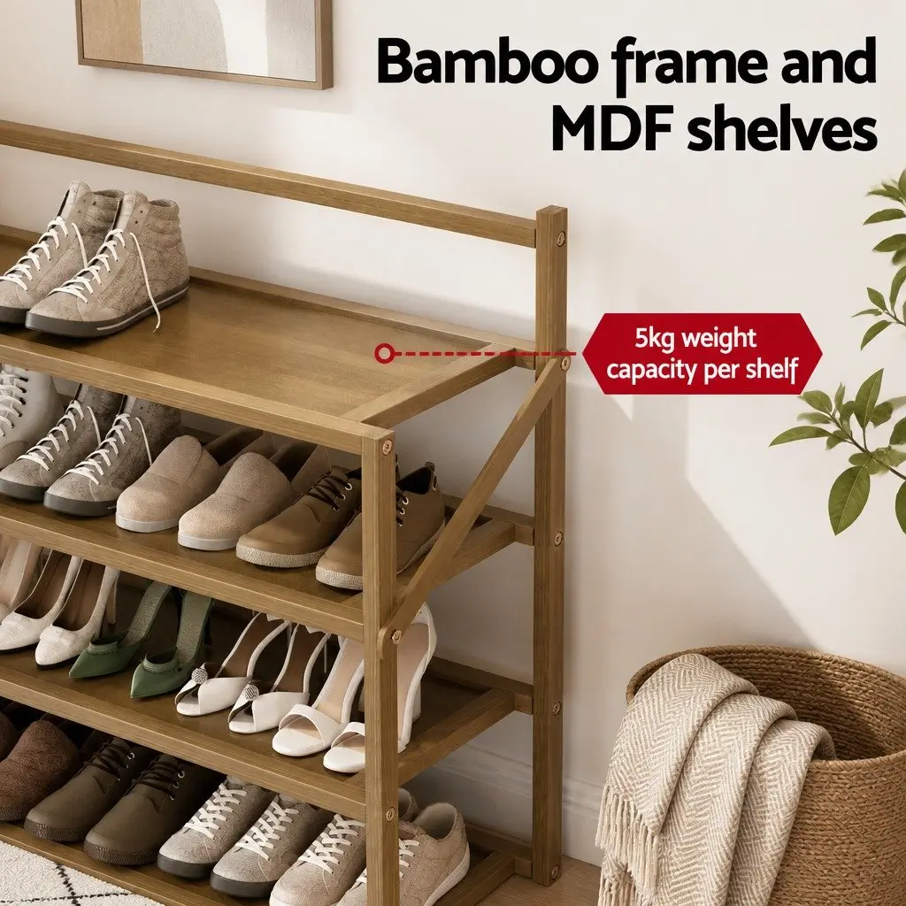 Shoe Rack Bamboo Frame 6-Tier Foldable Storage Organizer Oak