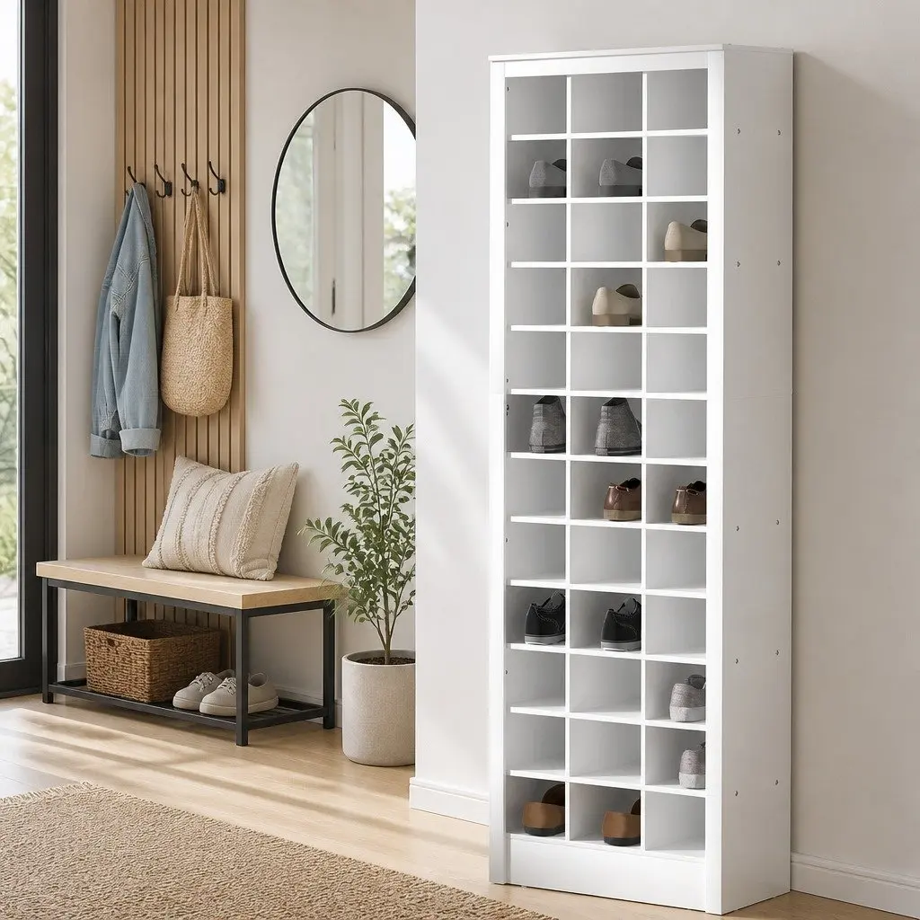 12-Tier Shoe Rack Particleboard 60cm x 33cm x 183cm White Storage Cabinet