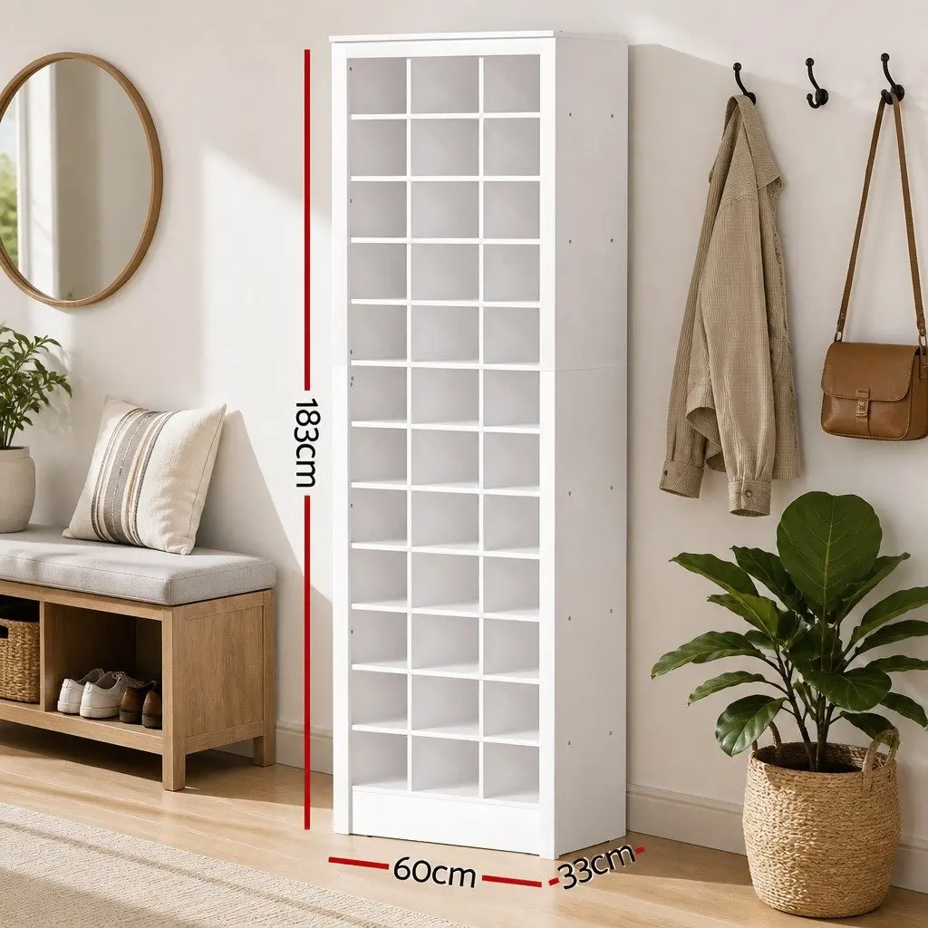 12-Tier Shoe Rack Particleboard 60cm x 33cm x 183cm White Storage Cabinet