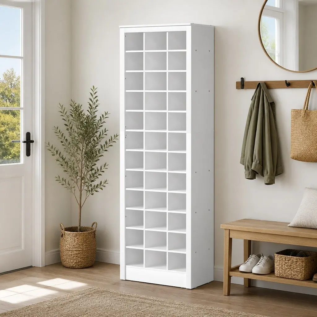12-Tier Shoe Rack Particleboard 60cm x 33cm x 183cm White Storage Cabinet