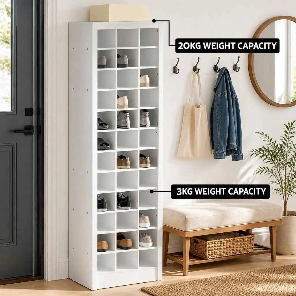 12-Tier Shoe Rack Particleboard 60cm x 33cm x 183cm White Storage Cabinet
